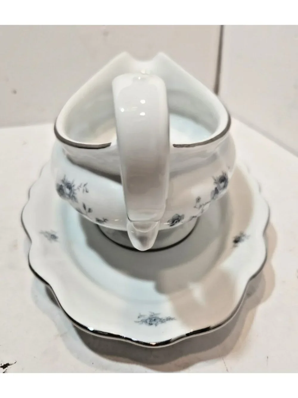 Vtg Johann Haviland Blue Garland China Bavaria Backstamp Gravy Boat w/Underplate
